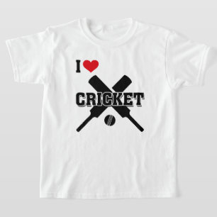 Camiseta Eu adoro críquete, morcegos cruzados e bola, críqu