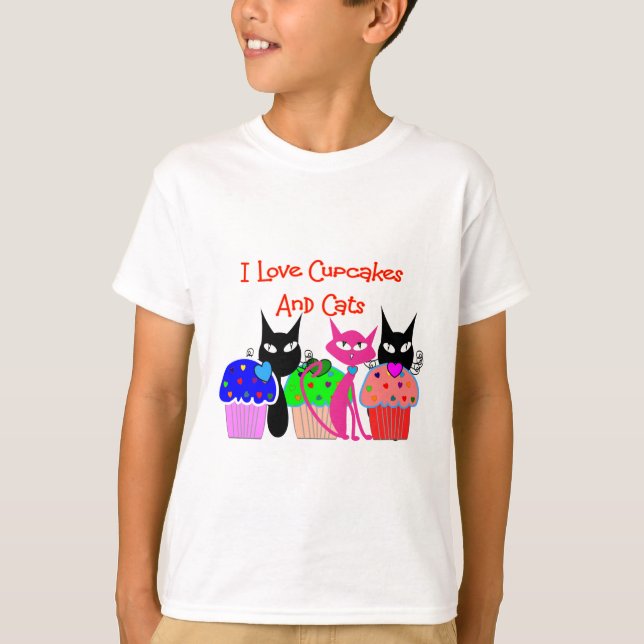 Camiseta "Eu adoro cupcakes e gatos" — Ofertas de Cupcakes (Frente)