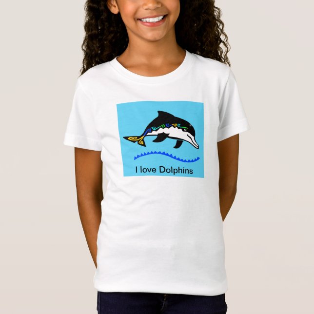Camiseta Eu adoro DOLFINHOS - Vida Selvagem Oceânica - Azul (Frente)