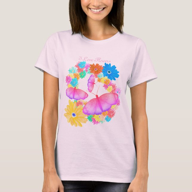 Camiseta Eu Adoro Flores. Borboleta Sonho T-Shirt (Frente)