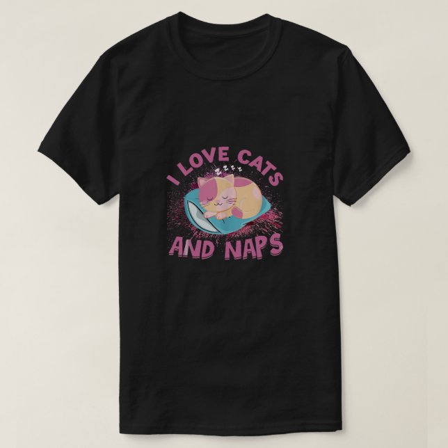 Camiseta Eu Adoro Gatos E Naps (Frente do Design)