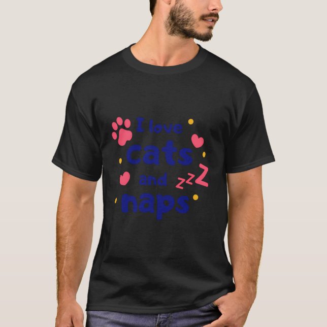 Camiseta Eu Adoro Gatos E Soneca Engraçada Humor Noveldade  (Frente)