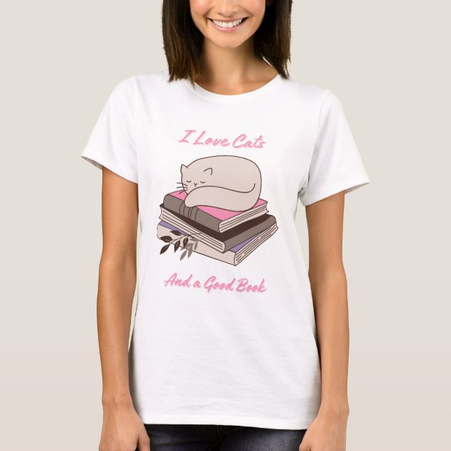 Camiseta Eu adoro gatos e um bom livro (Frente)