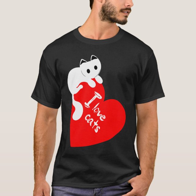 Camiseta Eu adoro gatos gatinhos animais amigos coração (Frente)