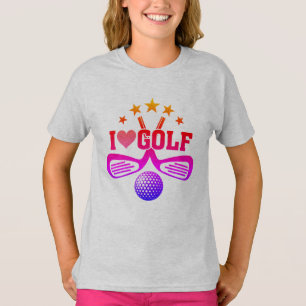 Camiseta Eu adoro Golfe, Golfe Clubs e Golf Ball T-S