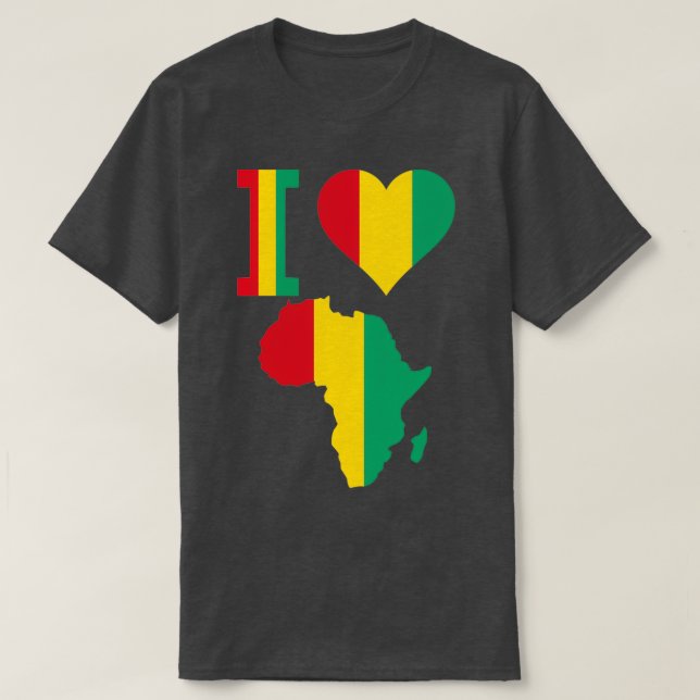 Camiseta Eu adoro Guiné Conakry, bandeira da África Mapa (Frente do Design)