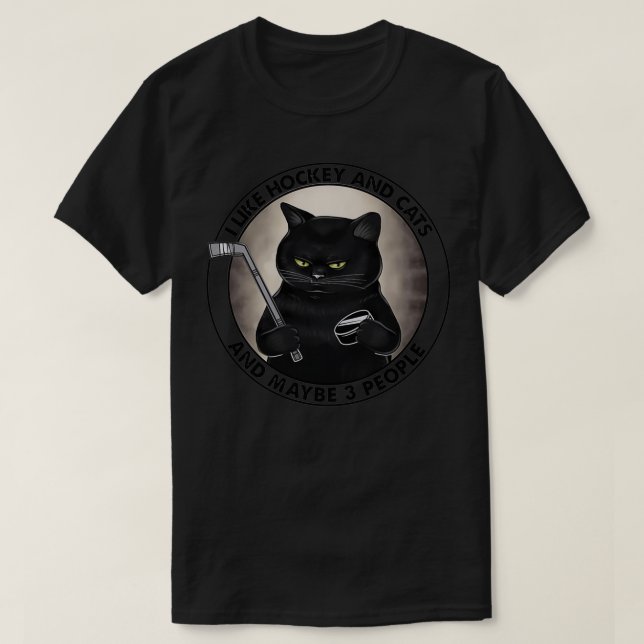 Camiseta Eu Adoro Hóquei E Gatos E Talvez 3 Pessoas (Frente do Design)