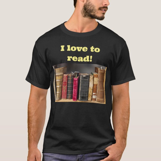 Camiseta Eu adoro ler, livros antigos (Frente)