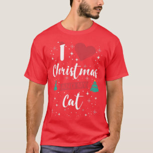 Camiseta Eu Adoro Natal E Meu Gato Eu Neve Flocos De Natal