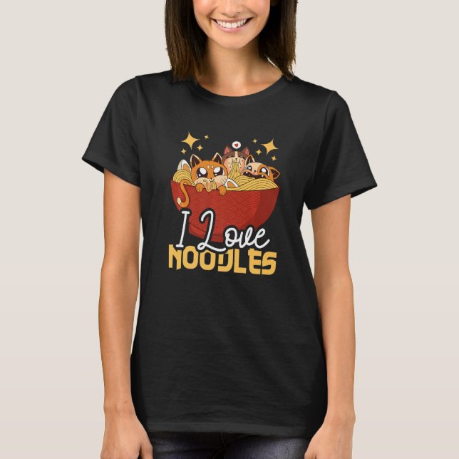 Camiseta Eu adoro Noodles com um Gato (Frente)