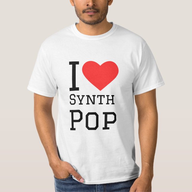 Camiseta Eu adoro o adesivo do pop de sintetização (Frente)