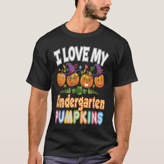Camiseta Eu Adoro O Meu Jardim De Infância Pumpkins Hallowe (Frente)