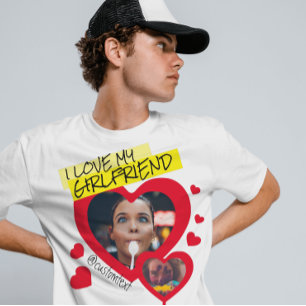 Camiseta Eu adoro o meu texto de foto vermelho Namorada