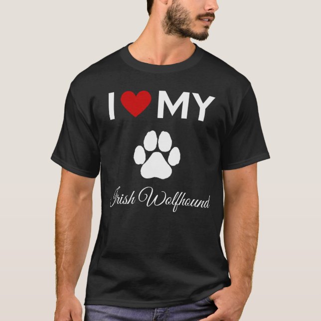 Camiseta Eu adoro o meu texto personalizado de cão Wolfhoun (Frente)