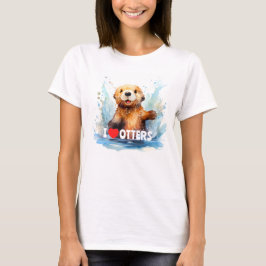 Camiseta Eu adoro Otters Cute Sea Otter na Água Personaliza