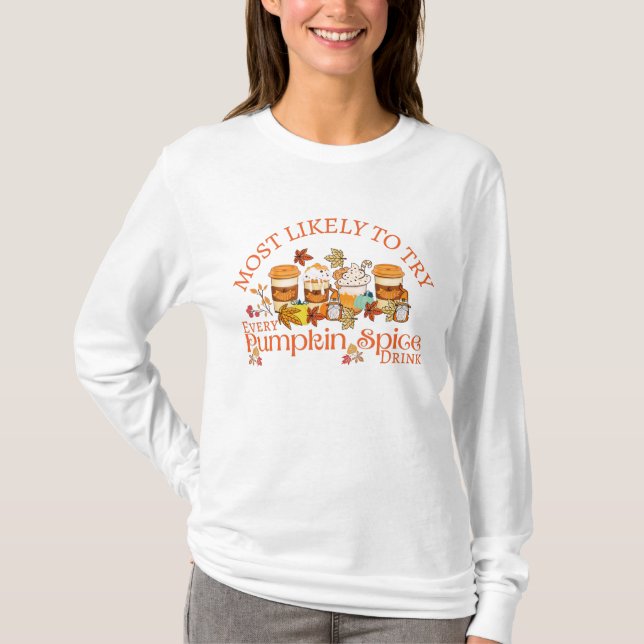 Camiseta Eu adoro picuinhas de abóbora bebem a manga longa  (Frente)