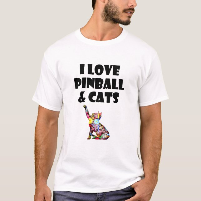 Camiseta Eu Adoro Pinball E Gatos Gatinhos Gatinhos Gatinho (Frente)