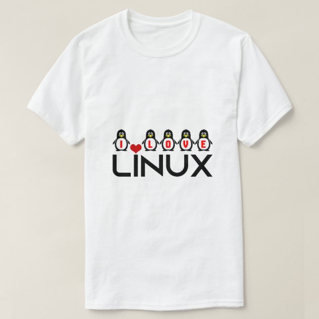 Camiseta Eu adoro pinguins Linux geek único e engraçado (Frente do Design)
