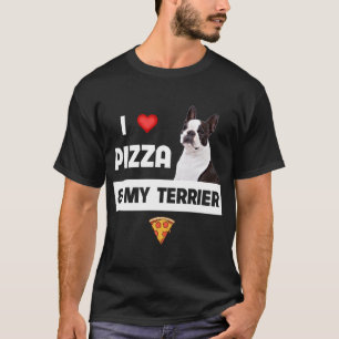 Camiseta Eu adoro Pizza e Meu Boston Terrier Dog Pepperoni 