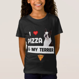 Camiseta Eu adoro Pizza e Meu Boston Terrier Dog Pepperoni 