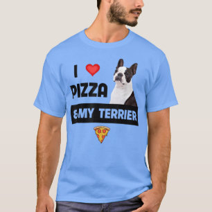 Camiseta Eu Adoro Pizza E Meu Boston Terrier Dog Pepperoni