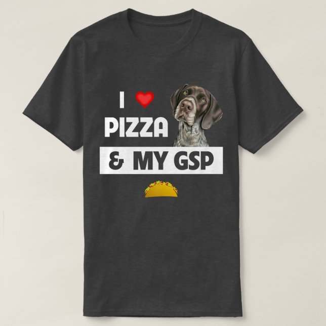 Camiseta Eu adoro pizza e meu ponteiro alemão abreviado do  (Frente do Design)