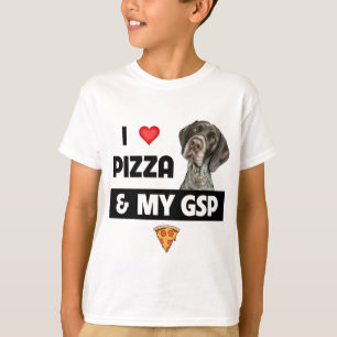 Camiseta Eu adoro pizza e meu ponteiro alemão abreviado do