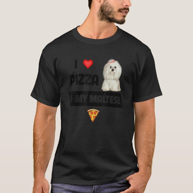 Camiseta Eu Adoro Pizza E Meu Queijo De Pepperoni Maltês (Frente)