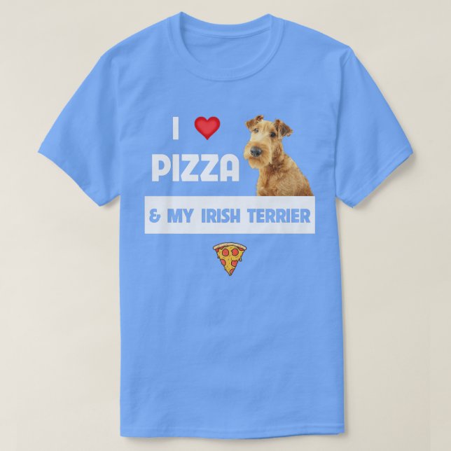 Camiseta Eu Adoro Pizza E Meu Terrier Ch Pepperoni Irlandês (Frente do Design)