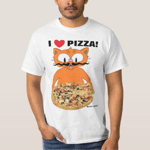 Camiseta Eu adoro pizza! Gato Engraçado de Cartoon com big