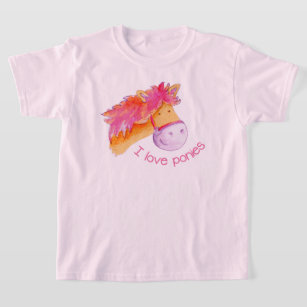 Camiseta Eu adoro pôneis, choro, cor-de-rosa, laranja