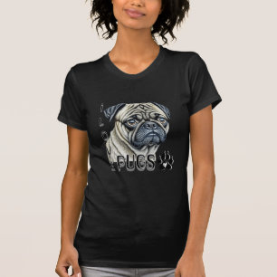 Camiseta Eu Adoro Pugs Proprietários De Cachorros Cortos