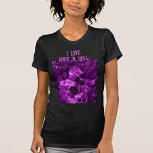 Camiseta Eu Adoro Rock N Roll Guitarra Pintando Púrpura