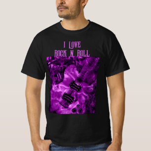 Camiseta Eu Adoro Rock N Roll Guitarra Pintando Púrpura