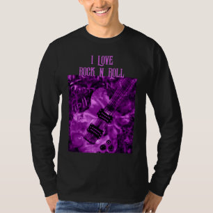 Camiseta Eu Adoro Rock N Roll Guitarra Pintando Púrpura