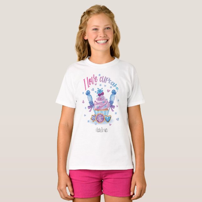 Camiseta Eu adoro texto de Cupcake Blue Cupcake Candy e nom (Frente Completa)