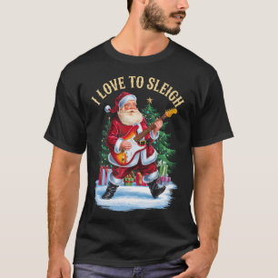 Camiseta Eu Adoro Trenó Papai Noel Tocando Guitarra Elétric