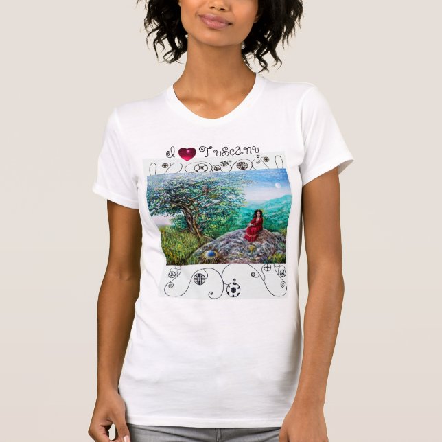 Camiseta Eu adoro TUSCANY /Dawn em Madeira Verde e Lady em  (Frente)