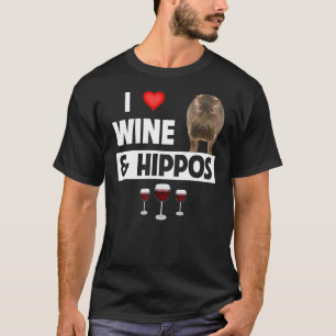 Camiseta Eu adoro vinho e Hippos Bebendo Vida Selvagem Safa