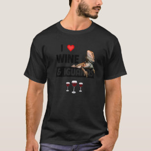 Camiseta Eu adoro vinho e Iguana LIzard Bebendo Reptile