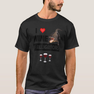 Camiseta Eu adoro vinho e jacarés, vidro de Bebendo de répt
