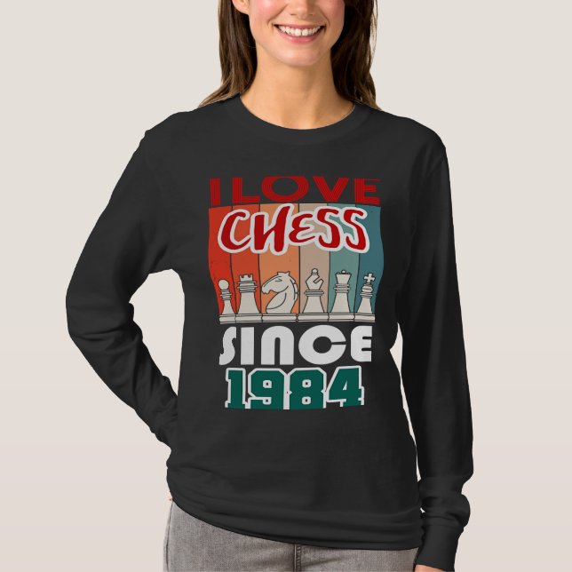 Camiseta Eu adoro xadrez desde 1984 (Frente)