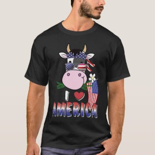 Camiseta Eu Amo a América 4 de Julho EUA Patriota Vaca Cria