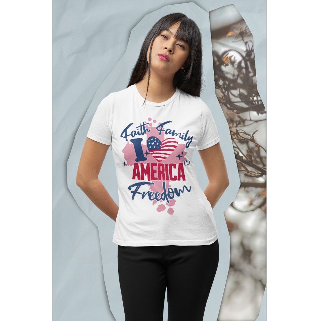 Camiseta Eu amo a América 4 de julho T-Shirt feminina (Criador carregado)