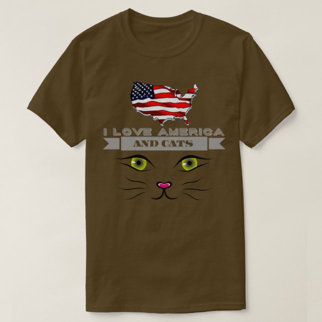 Camiseta Eu amo a América e os gatos 4 de julho (Frente do Design)