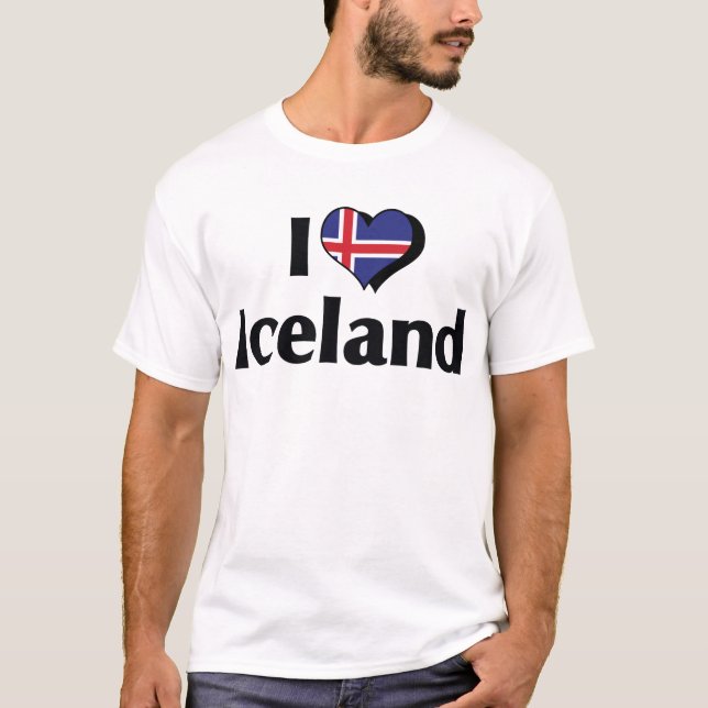 Camiseta Eu Amo a Bandeira da Islândia (Frente)
