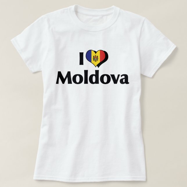 Camiseta Eu Amo a Bandeira da Moldávia (Frente do Design)