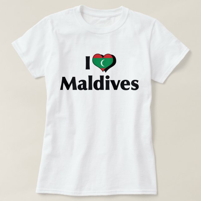 Camiseta Eu Amo a Bandeira das Maldivas (Frente do Design)
