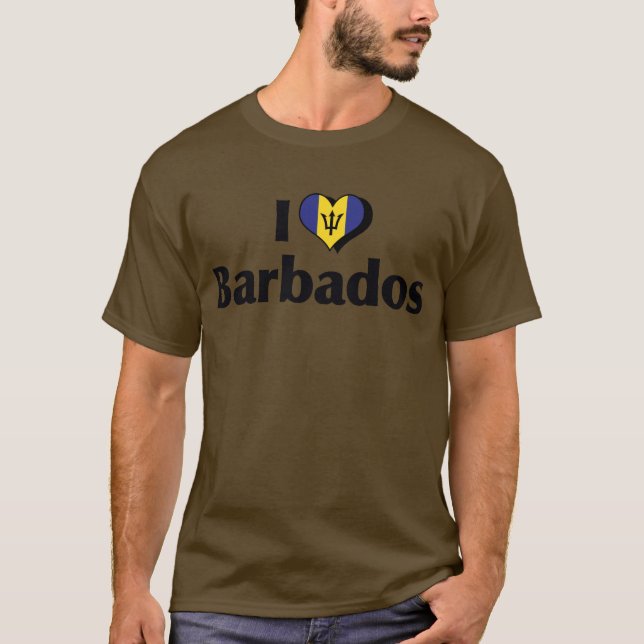 Camiseta Eu Amo a Bandeira de Barbados (Frente)