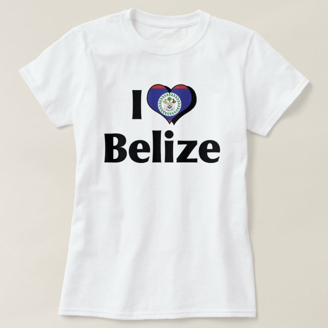Camiseta Eu Amo a Bandeira de Belize (Frente do Design)